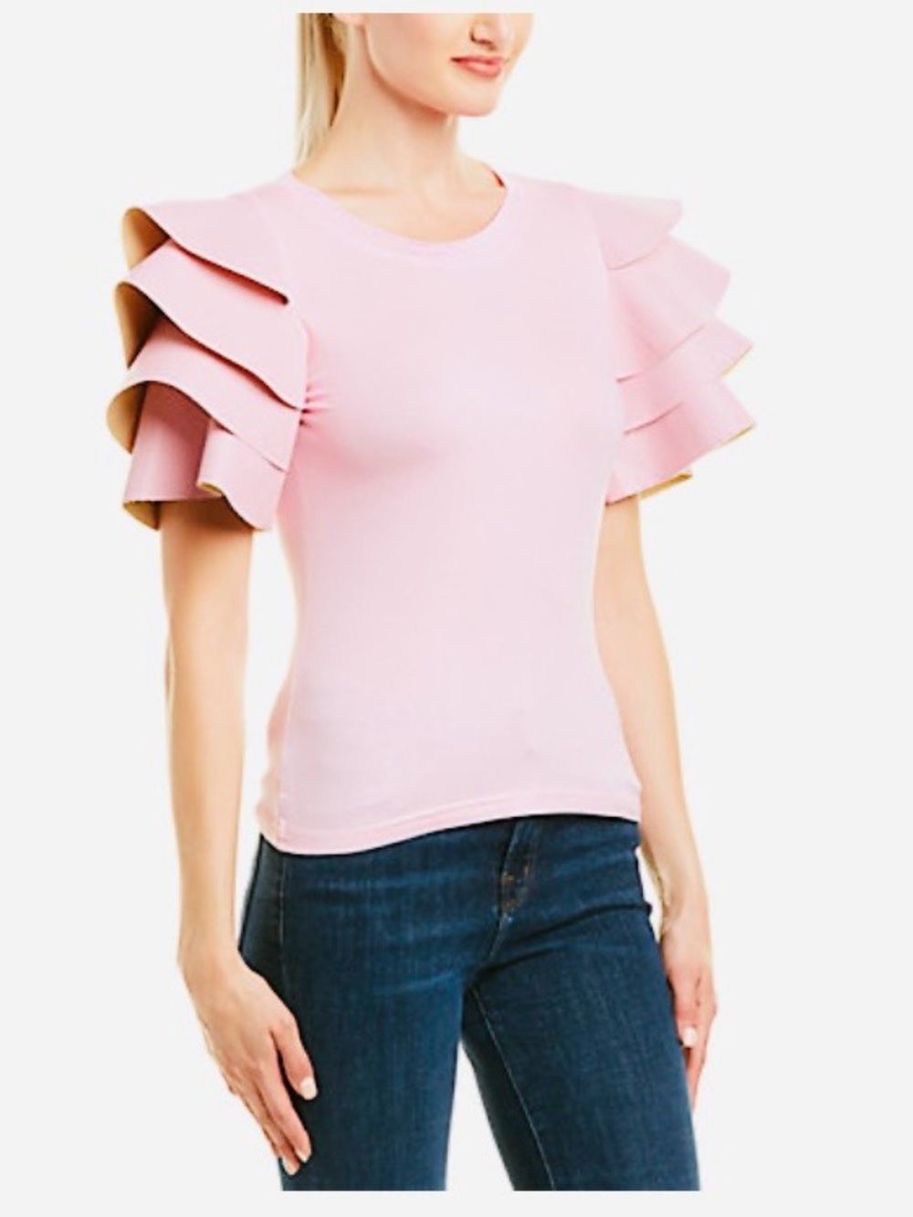 Gracia Pink Layered Tiered Ruffle Sleeve Tee